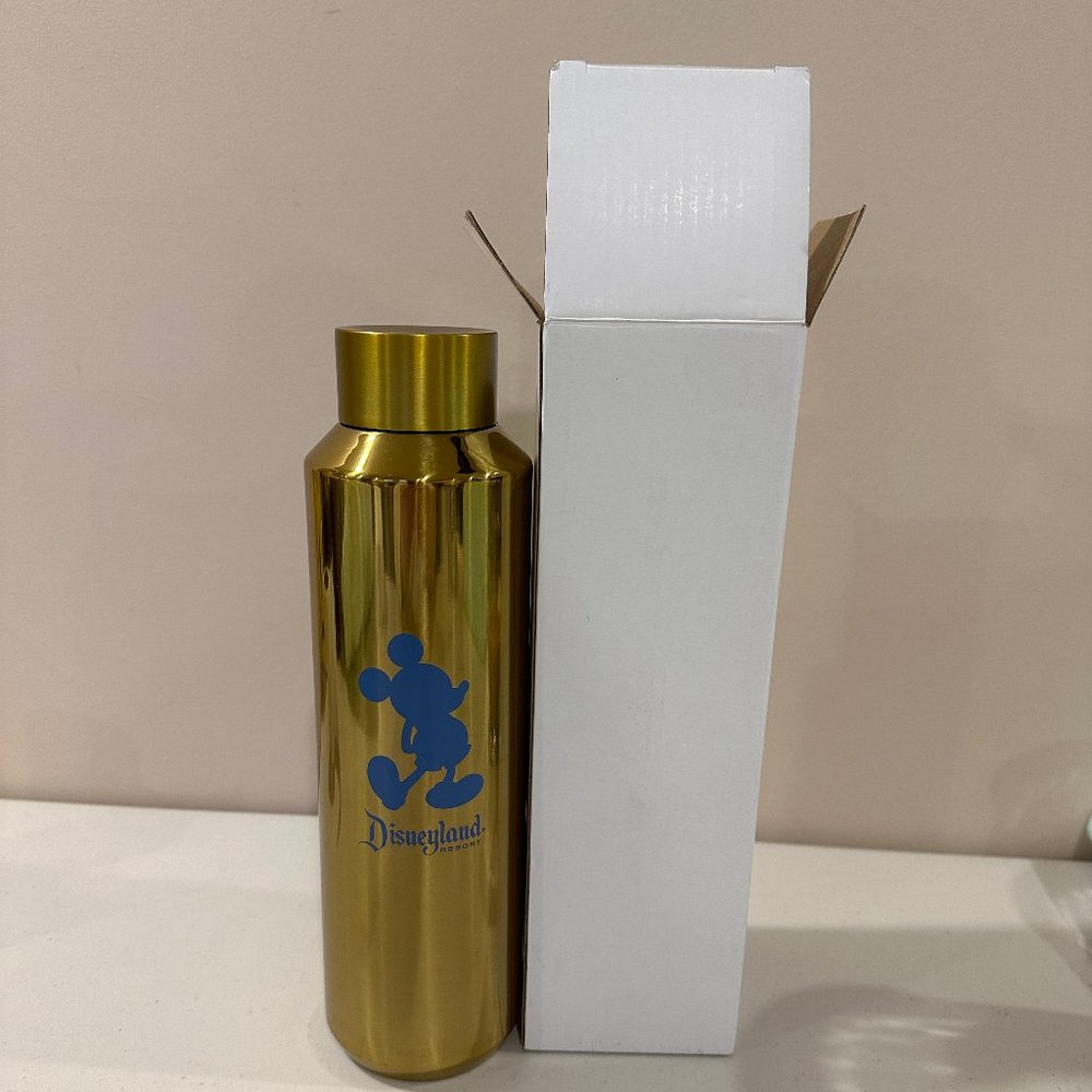 Walt Disney World 50th Anniversary Mickey Gold Metal Bottle Tumbler StarbucksNIB